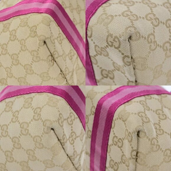 GUCCI Logo GG Pattern Shoulder Tote Bag Canvas Leather Brown Pink Italy - Picture 14 of 16